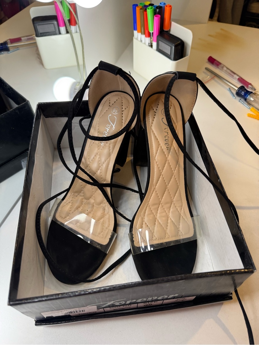 Black lace up heels